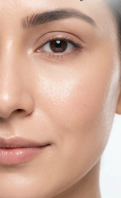 Client's cheek before and after a Korean glass skin facial at Luxe 4 You in Sheffield S13